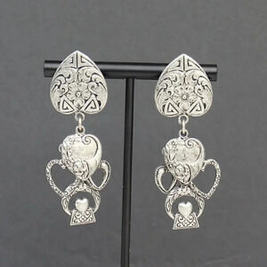 Vintage Silver Don Lin Heart Country Western Pierced Earrings Jewelry